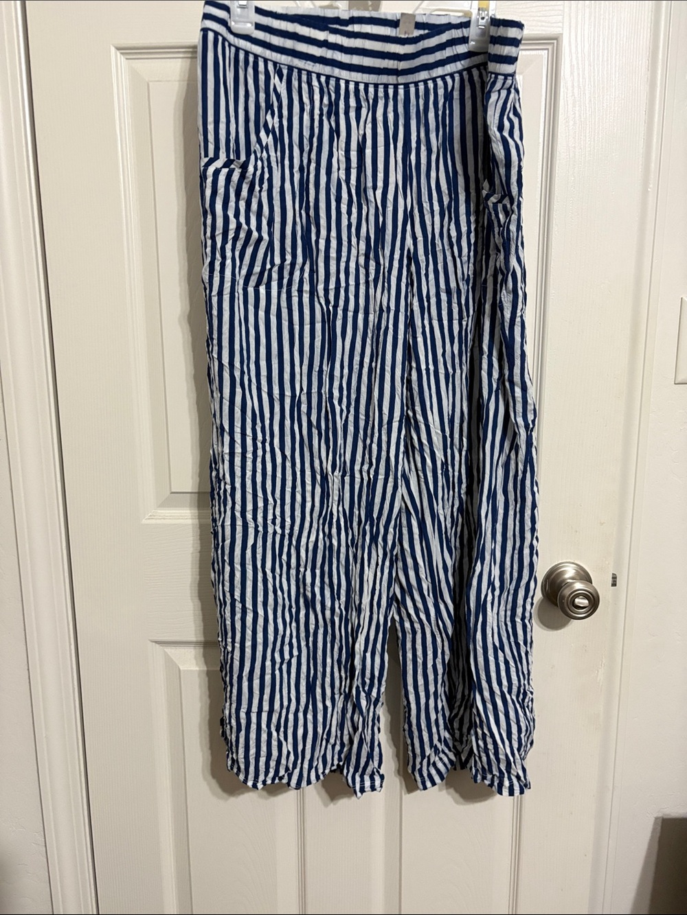 Cacique Navy and White Striped Wide-Leg Pants
